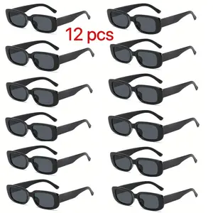 12pcs fashionable small frame glasses, lightweight and stylish men's and women's decorative glasses, classic black glasses for wedding couple dress up, various parties, simple design, sun protection and UV protection, preferred for going out