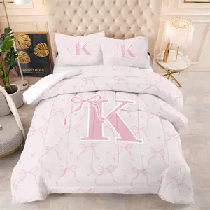 Cute Bow Blanket Set for Boys & Girls, Customizable Initial K/m Design, Includes 1 Blanket & Pillowcase(s), Perfect Gift Idea!