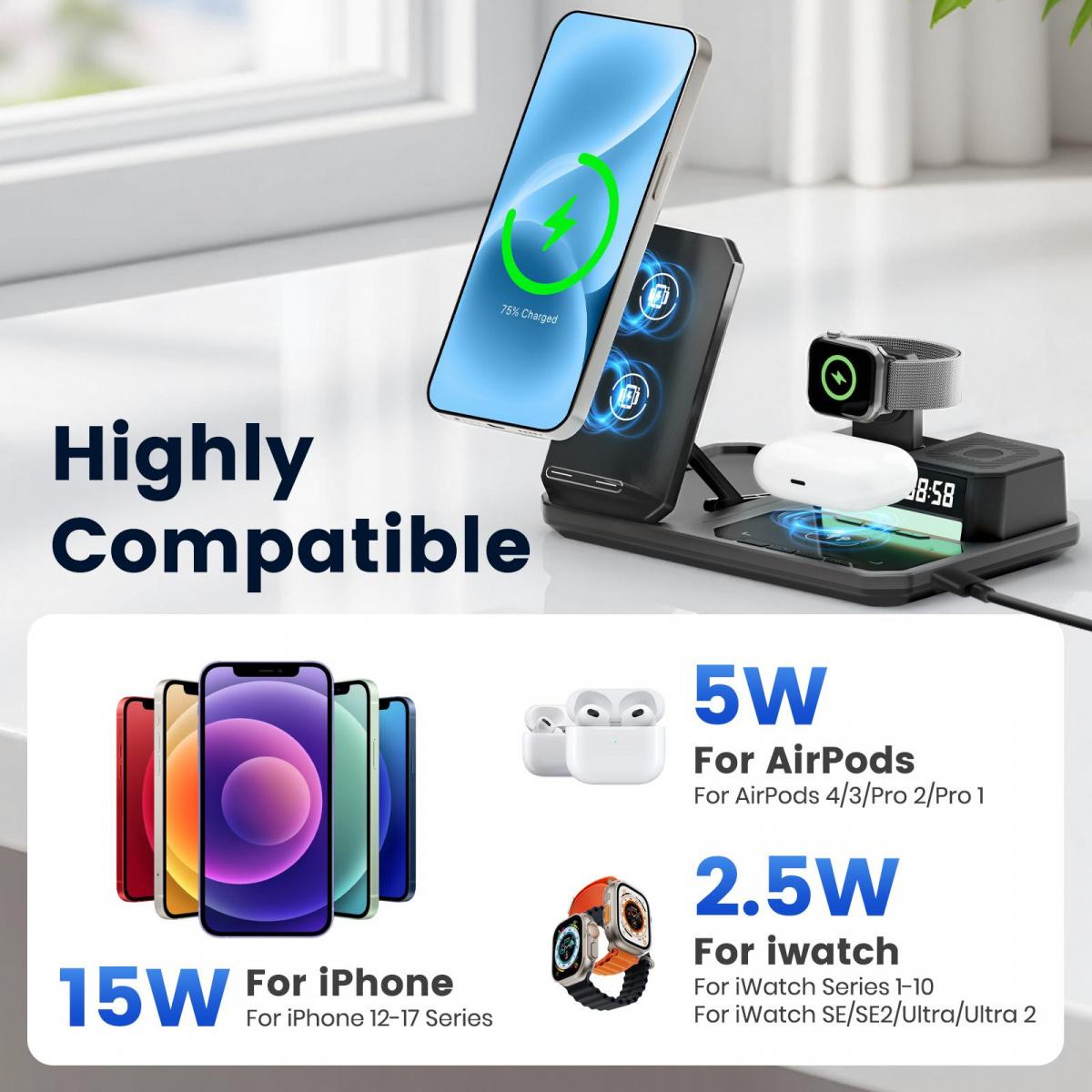 JPTREK 6-in-1 Wireless Charging Station with Speaker & RGB Light – Clean Desk Setup Must-Have