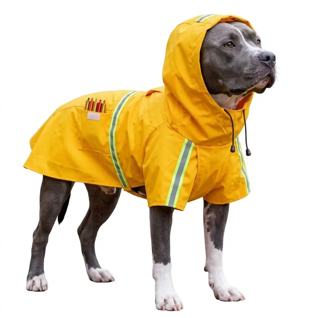 Waterproof PU Dog Raincoat – Large Dog Hoodie with Reflective Strips Clothing Outdoor