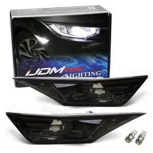 iJDMTOY JDM Smoked Lens Side Marker Lights w/ White LED For 2016-21 Honda Civic Sedan/Coupe/Hatchback, Replace OEM Amber Sidemarker Lamps