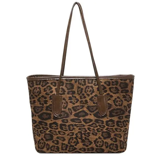 Vintage Leopard Tote Bag for Women, Soft Lightweight Shoulder Handbag, Casual Everyday & Travel Fashion Purse