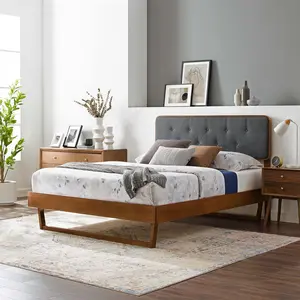 Modway Bridgette Twin Wood Platform Bed With Angular Frame in Walnut Charcoal