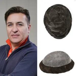 Ewigs Toupee for Men Hair Piece Real Human Hair Full Poly Hair System for Men Hair Replacement Systems Black Brown Blonde Gray Hair Natural Looking Protesis Capilar