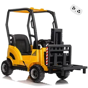 【GARVEE】12V Electric Ride On Forklift Car with Tent, Liftable Fork and Pallet, Variable Speed, Built-in Music, USB, and Low-Power Alarm, Yellow - Suitable for Boys and Girls