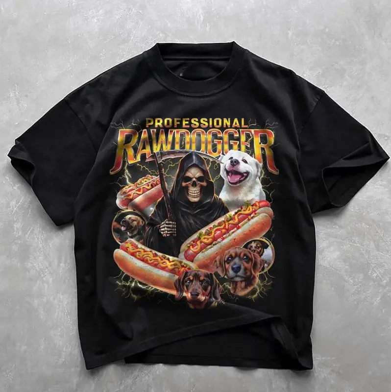 Vintage Professional Rawdogger Adult Humor Meme Graphic T-shirt, Funny Hot Dog Sausage Dog Meme Graphic Tee Gift For BoyfrIend Girlfriend graphic  tees  men