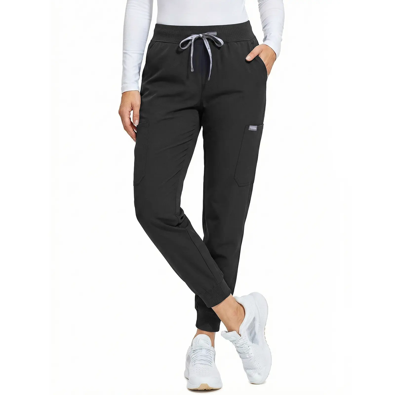 Tinylemon Women’s (Female) Antimicrobial Polyester Blend Scrub Jogger Pants for Nurses - 8 Pockets, Yoga Drawstring Waist, Anti-Wrinkle Fabric, Fitted Cut, Healthcare Wear, Sports Style Activewear