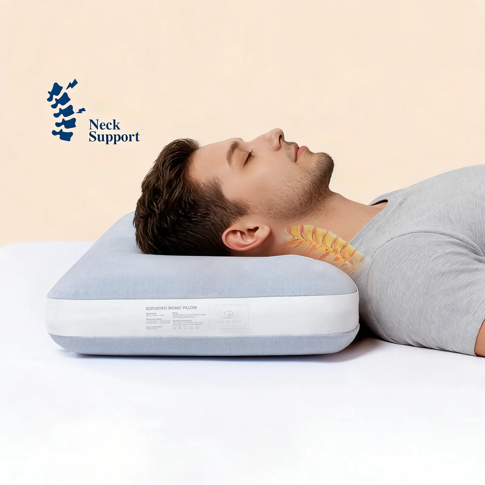 SOFUSOFO Bionic Spring Cervical Neck Pillow for Pain Relief Men's ...