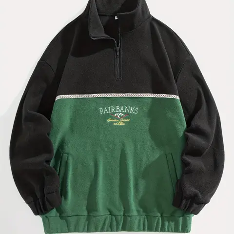 Men's Fleece Half-Zip Stand Collar Long Sleeve Sweatshirt Warm Vintage Pullover for Fall & Winter, Thick Fabric, Fitted Style, Menswear, Casual Outdoor Pullover, Casual Sports Pullover, Half Zip Collared