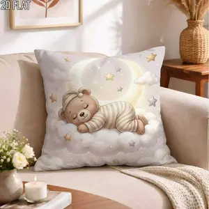 Dreamy Bear Pillowcase for Baby Shower, Soft Colorful Decorative Pillowcase, Single Side Print, Suitable for Living Room, Bedroom, Sofa, Bed