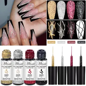 MTSSII 4pcs Champagne Golden Reflective Liner Gel Nail Polish Set, Glitter Bright Sparkling French Semi Permanent Nail Painting UV Gel, Perfect for DIY Nail Art Manicure and Pedicure