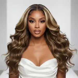 Unice Byebye Slip Honey Brown Loose Wave with Golden Blonde Face Framing Layers 13X4 Lace Frontal Human Hair Wigs with Drawstring Beginners Friendly