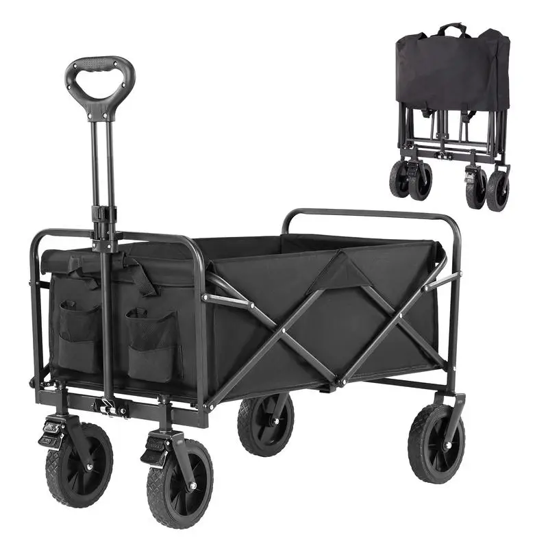 Bente Collapsible Foldable Wagon Cart with All-Terrain Wheels, 350lbs Large Capacity for Garden, Beach, Shopping, Sports and Camping, Heavy Duty Utili