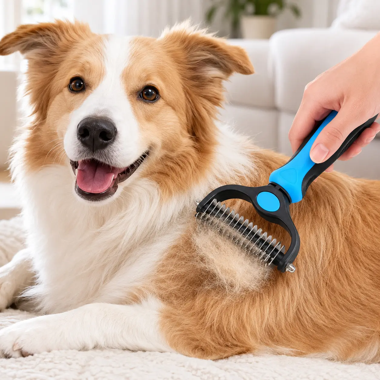 Pet Grooming Rake - Double-Sided Deshedding Dematting Tool, Undercoat Rake for Dogs & Cats, Extra-Wide Dog Grooming Brush & Deshedder Comb for Long Hair, Reduces Shedding 95%