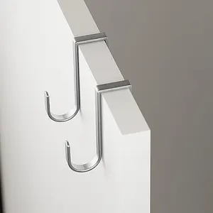 Stainless Steel Double S-Shape Hook, Silver Free Punching Cabinet Door Back Storage Hanger for Kitchen, Bathroom, Coats, Towels, Bags, Utensils, Closet and Space-Saving Home Organization