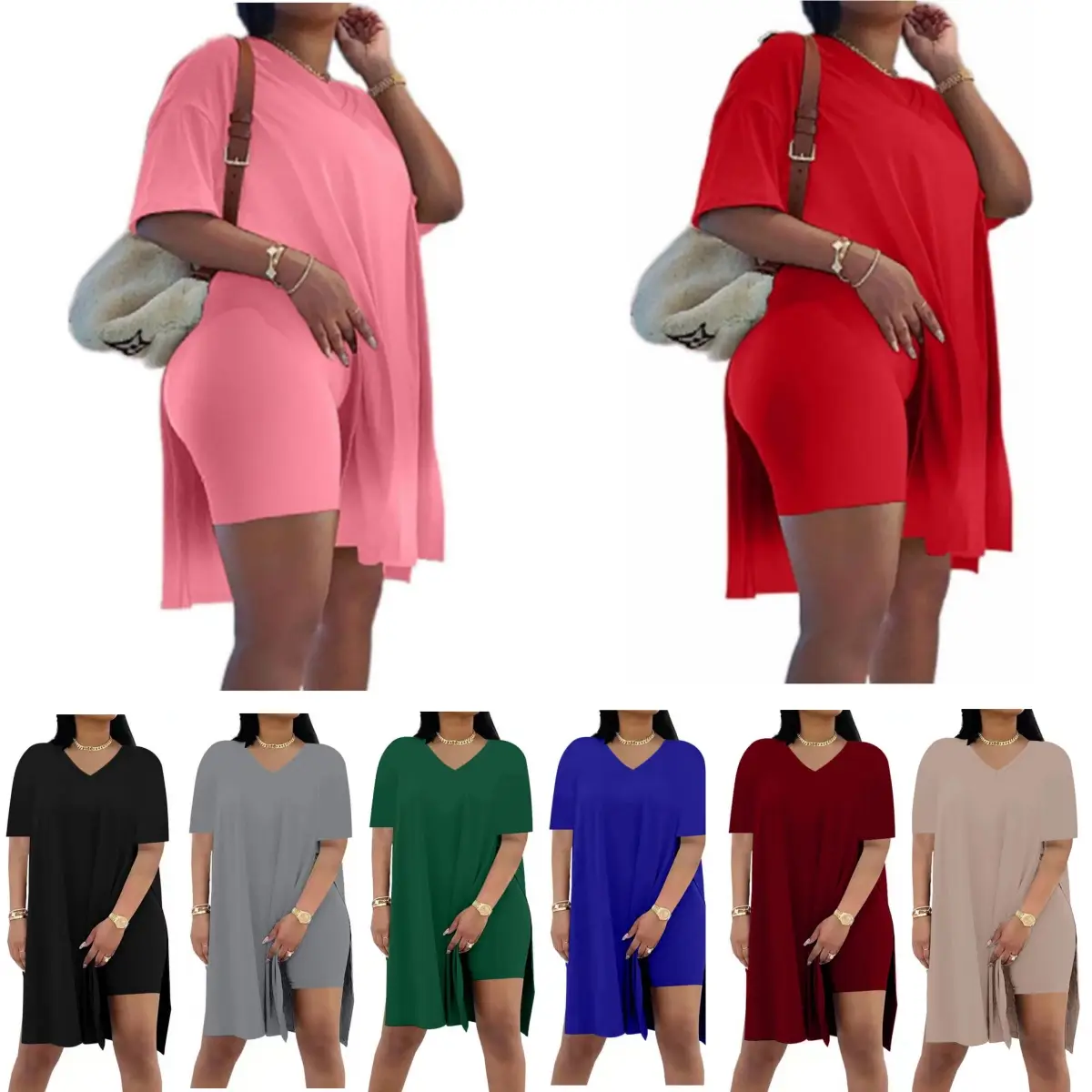 Difanlv 2 Piece Outfits for Women - Short Sleeve Tunic Top & Bodycon Shorts, Breathable Loungewear, Comfortable Fashion for Outdoor Activities