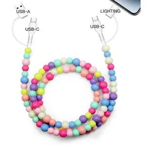 Stylish 4-in-1 Beaded Charging Cord, Detachable Multi Charging Cable Compatible with USB-C, Lightning, iPhone, Samsung & More
