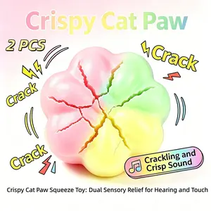 2-Pack Crispy Cat Paw Squishy Toys, ASMR Crunch Sound, Soft Moldable Stress Relief, Anxiety Soothing Gift, Random Macaron Colors