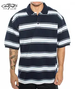 Cal Top Men’s Striped Polo Short Sleeve Shirt – Navy Blue/White