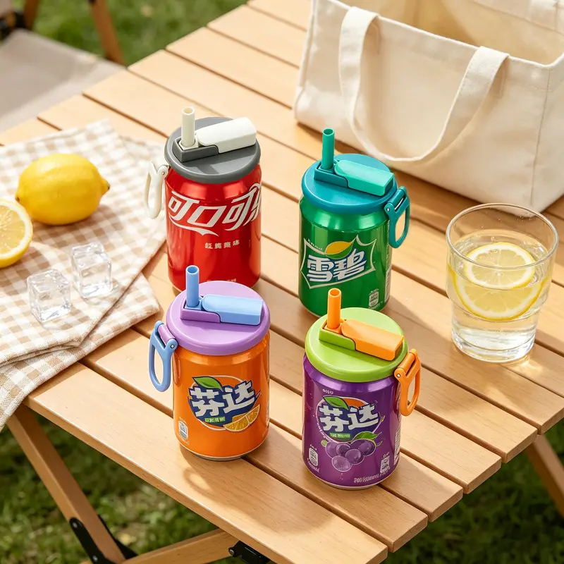 4-Pack Reusable Soda Can Lids with Silicone Straws Beverage Covers for Seltzer Juice Ideal for Children's Day Colorful Soft Drink Can Lid - Drinkware