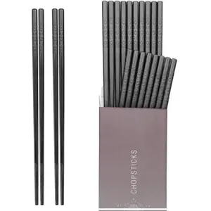 10 Pairs Black Fiberglass Chopsticks - Reusable Dishwasher Safe 9 1/2 Inches Non-Slip Grip Sakura Pattern Healthy & Durable