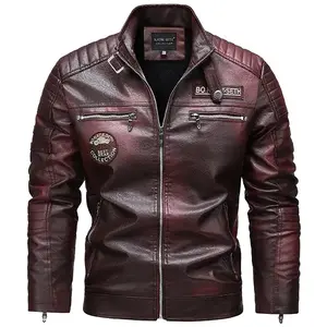 Men's Wine Red PU Leather Motorcycle Jacket - Quilted Details, Multiple Zippers, Biker & Street Style Trendy Coat