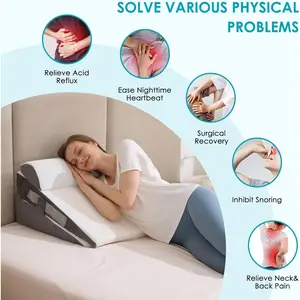 3Pcs Wedge Pillow Set for After Surgery,Acid Reflux Relief, Adjustable Bed Wedge Pillows for Sleeping,Anti Snore, Memory Foam Triangle Pillow for Back&Neck&Shoulder Pain Relief, White&Grey
