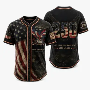 Men's USA 250th Anniversary Baseball Jersey Patriotic American Flag Eagle Button Down Shirt 1776-2026, Vintage Distressed 4th of July Independence Day Graphic Tee, Unisex Casual Sports Top for Men Women 4RM