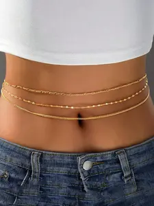 3pcs Layered Belly Chain Gold Waist Chain for Women Waist Jewelry for Women Gold Belly Chains Summer Stomach Jewelry Trendy Simple Sexy Body Chains non Tarnish Waterproof Plus Size Stainless Steel Waist Chain