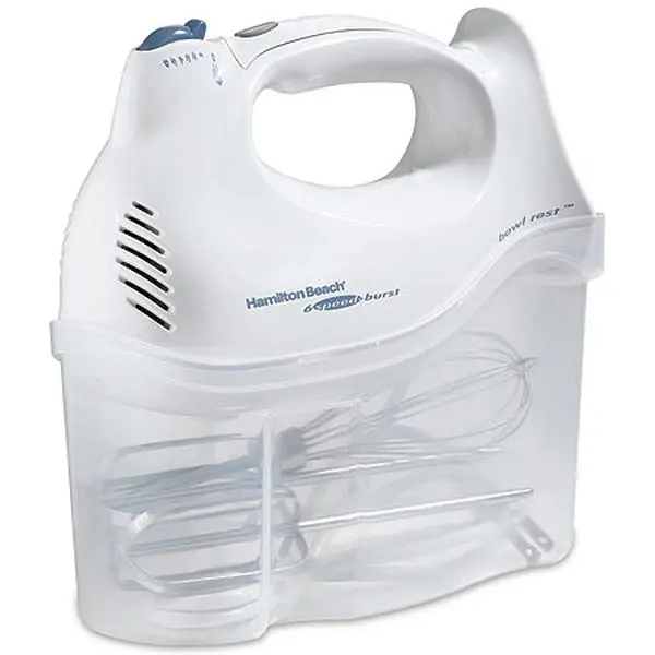 Hamilton Beach 62695V 6-Speed Power Deluxe Hand Mixer - 275W Peak Power, Comfortable Ergonomic Design, Speed Control, Bowl Rest Design, Whip & Mix, Quickburst Button, Includes Traditional Beaters & Whisk for Everyday Use