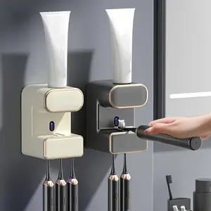 Wall Mounted Automatic Toothpaste Squeezer, Toothpaste Dispenser with Sterilizer, UV Sterilization Toothbrush Holder, Bathroom Storage Rack, Bathroom Smart Toothbrush Sterilizer Rack, Mother's Day Gifts, Bathroom Accessory, Home Goods