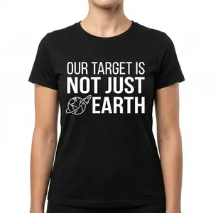 Unisex Black Shirt Letter Print T-shirt Men Women Harajuku Streetwear Oversized Tee Casual Top Sweet Wear Outfit Our Target Is Not Just Earth Space Graphic Shirt Trendy Aesthetic Motivational Top