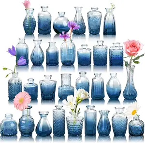 Der Rose 30 Pack Glass Bud Vase Set for Flowers Blue Clear Bud Vase in Bulk Glass Vase for Centerpieces for Rustic Wedding Decorations Floral Arrangements Home Table Decor