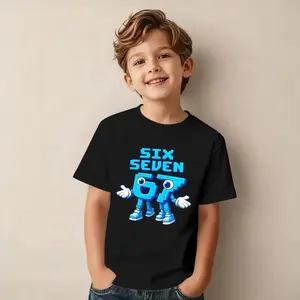 Boys 100% Cotton Short Sleeve T-Shirt "67" Element 2026 New Spring Summer Fashion Number "67" Letter SIXSEVEN Print Casual Top