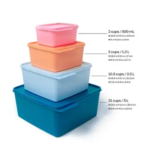 Tupperware Keep Tabs 4 pc Set -  Air tight -  Dishwasher Safe -  Food Safe - Stackable, Blue/Pink opaque base or Colored Seals with Clear Base