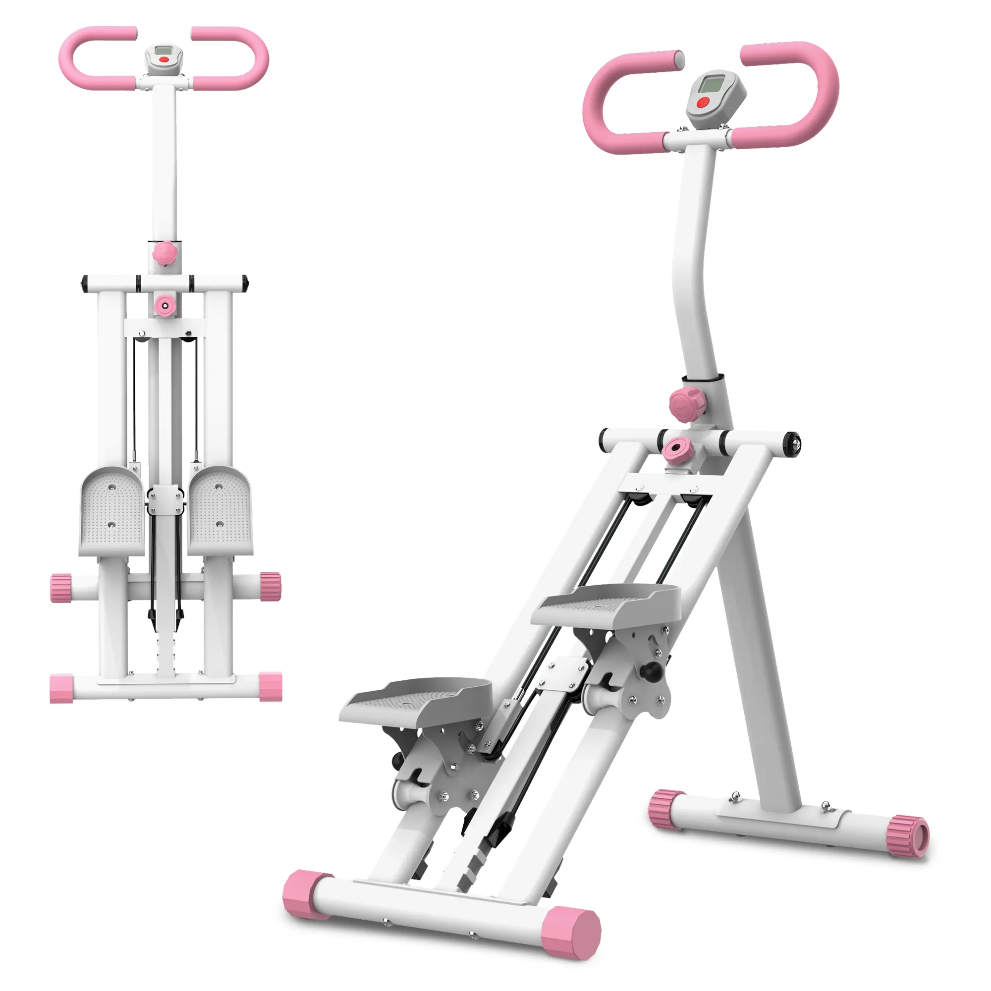 DONEXT Foldable Vertical Climber Stair Stepper - At-Home Cross Trainer, Pedal Powered, Portable Adjustable, Stable Frame, Adjustable Handlebar, Resistance, Whole Body Workout, Blush Pink Workout Station