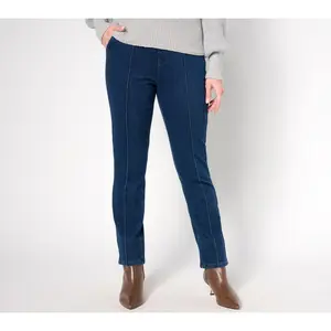 Isaac Mizrahi Live! Petite Knit Denim Straight Leg Trouser Jeans
