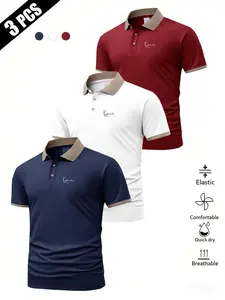 Men's Summer Signature Kamik Print Short Sleeve Polo Shirt, Breathable Comfort Business Casual Golf Wear