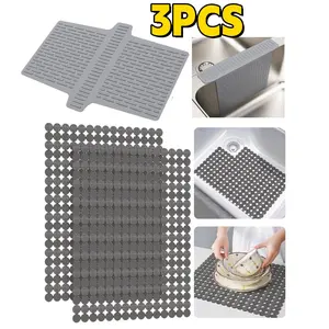 3-Pack PVC Adjustable Soft Sink Mats for Drying Dishes, 15.7 x 11.8 inch, Non-Slip, Waterproof, Heat-Resistant, Dish Draining Mat for Kitchen Sink Protection Dish Drying Mats ﻿ supplies storage,summerwins
