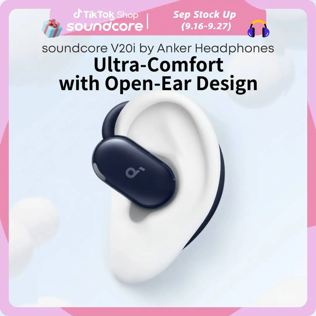 soundcore V20i by Anker Open-Ear Headphones, Adjustable Ear Hooks, Ultra-Comfort, Snug Fit, Powerful Sound, Clear Calls, IP55, 36H Playtime, Bluetooth 5.4 Wireless Earbuds, Multipoint Connection #tiktokshopsummersale