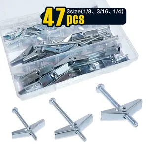 47 pcs, Toggle Bolts, Wall Anchor, 1/4 3/16 1/8" Butterfly Drywall Anchors, Heavy Duty Metal Screws for Hollow Wall Ceiling