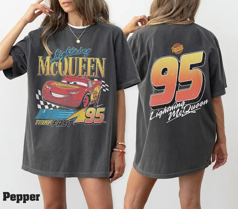 Two-sided Vintage Lightning Mcqueen t Shirt, Radiator Springs t shirt, Rusteze cars t Shirt type size color