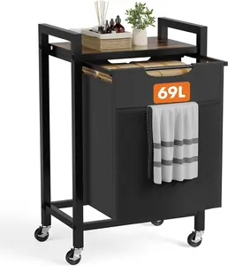 Rolling Laundry Sorter Pull Out Laundry Basket Cart 69L Capacity Top Shelf Holds 55 Lb Detergent For Laundry Room Dorm Or Closet Organizer