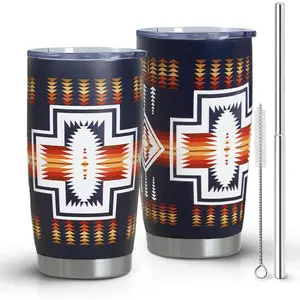 Bohemian South Western Indian Geometric 20oz Thermal Tumbler - Portable Reusable Stainless Steel Flask, Insulated Coffee Water Bottle, Native American Drinkware with Lid and Straw, Travel Mug Gift for Women (Birthday, Christmas)