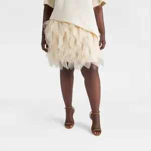 KBB by KAHLANA Women's 'The Ruffle Mini Skirt' - Cream 4X