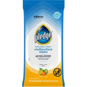 Pledge Multi-Surface Furniture Polish Wipes, Works on Wood, Granite, and Leather, Cleans and Protects, Fresh Citrus - 25 Wipes