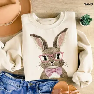 Retro Easter Bunny PRINT Sweatshirt, Vintage Happy Easter Shirt, Graphic Top, Funny Bunny Sunglasses Easter Holiday Gift Apparel Top