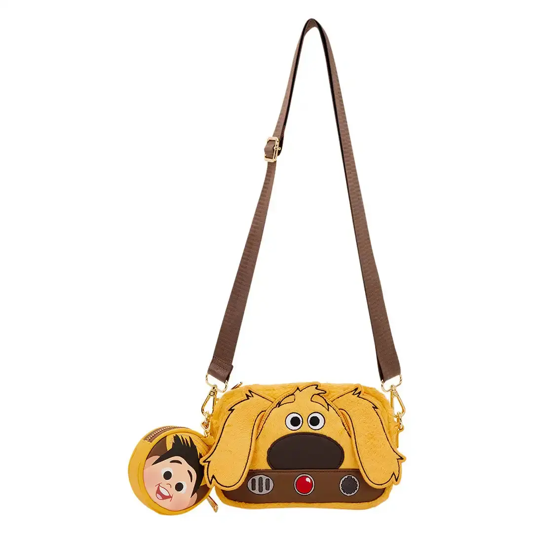 Pixar Up Dug Character Sling Bag, Women's Faux Fur Adjustable Crossbody with Embroidery and Detachable Coin Purse, Adjustable Sling Bag, Adjustable Shoulder Bag, Casual Shoulder Bag