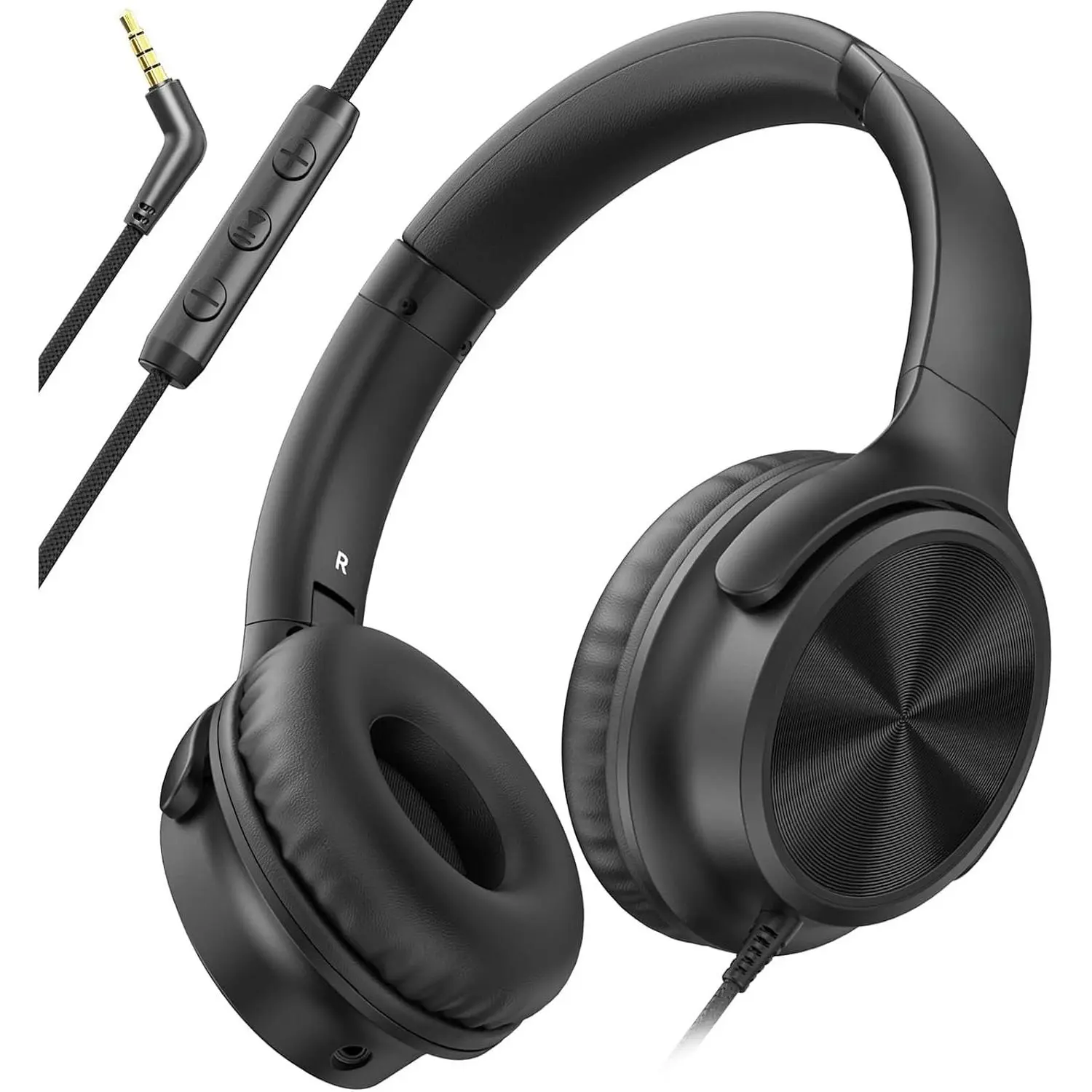 h-54  Over Ear Headphones Wired, 3.5mm Foldable Wired Headphones with Microphone, Volume Control, HD Stereo Sound, Lightweight Headphones for Adult/Teens/Chromebooks/Laptop/Computer/Tablets, Black