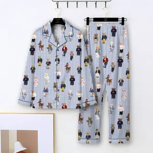 Pajamas Set for Women, Pajamas Bear Set for Women, Cute Bear Print Pajamas, Casual Long Sleeve Shirt & Elastic Pants, Soft Stretch Fabric, Comfortable pjs